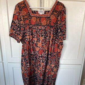 Women's Vintage Expressions Orange Floral Design MuMu Midi Dress Size 2X